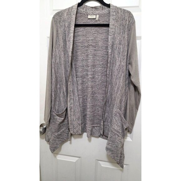 Logo by Lori Goldstein Women's Heather Gray Faux Suede Sleeve Cardigan Asymmetri - Picture 4 of 8